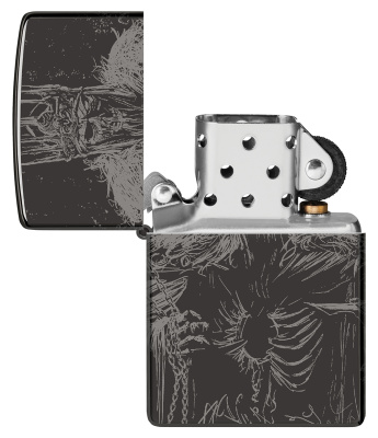 Зажигалка ZIPPO Skull King с покрытием High Polish Black, латунь/сталь, черная, глянцевая, 38x13x57 мм