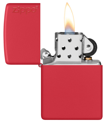 Зажигалка ZIPPO Логотип с красным матовым покрытием | Logo Red Matte, латунь/сталь, красная, матовая, 38x13x57 мм