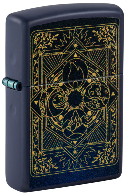 Зажигалка ZIPPO Элементы стихий с темно-синем матовым покрытием | Elements Design Navy Matte, латунь/сталь, синяя, матовая, 38x13x57 мм