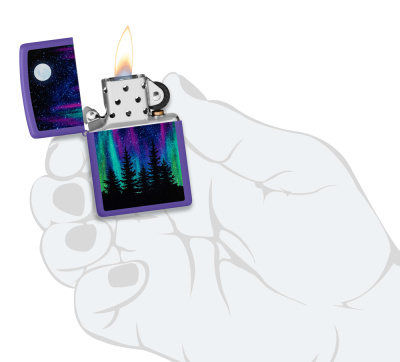 Зажигалка ZIPPO Ночь в лесу с фиолетовым матовым покрытием | Night In The Forest Purple Matte, латунь/сталь, фиолетовая, 38x13x57 мм