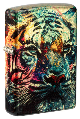 Зажигалка ZIPPO Painted Tiger Design с покрытием 540 Tumbled Brass, латунь/сталь, разноцветная, 38x13x57 мм