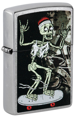 Зажигалка ZIPPO Скейтборд с покрытием поцарапанный хром | Skateboard Design Street Chrome, латунь/сталь, серебристая, 38x13x57 мм