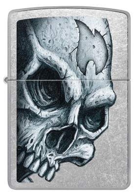 Зажигалка ZIPPO Skull and Flame с покрытием Street Chrome, латунь/сталь, серебристая, матовая, 38x13x57 мм