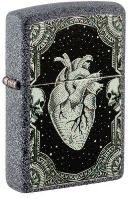 Зажигалка ZIPPO Сердце с каменным покрытием | Heart Design Iron Stone, латунь/сталь, серая, 38x13x57 мм