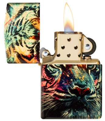 Зажигалка ZIPPO Painted Tiger Design с покрытием 540 Tumbled Brass, латунь/сталь, разноцветная, 38x13x57 мм
