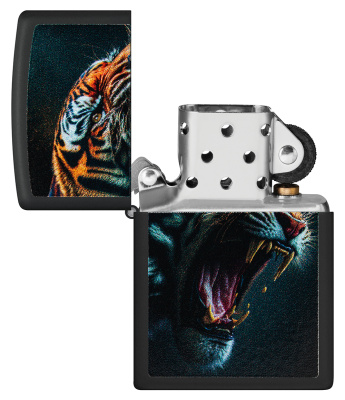 Зажигалка ZIPPO Tiger Roar Design с покрытием Black Matte, латунь/сталь, черная, 38x13x57 мм