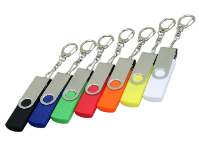 Флешка с  поворотным механизмом, c дополнительным разъемом Micro USB, 16 Гб, синий , размер 16ГБ