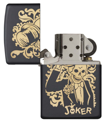 Зажигалка ZIPPO Джокер с черным матовым покрытием | Joker Black Matte, латунь/сталь, черная, 38x13x57 мм