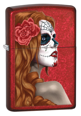 Зажигалка ZIPPO День мертвых с покрытием Красное карамелизированное яблоко | Day of Dead Candy Apple Red™, латунь/сталь,красная,глянцевая, 38x13x57мм