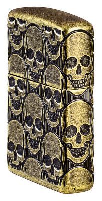 Зажигалка ZIPPO Armor® Ухмыляющиеся черепушки с покрытием античная латунь | Cackling Cranium Antique Brass, латунь/сталь, золотистая, матовая, 38x13x5