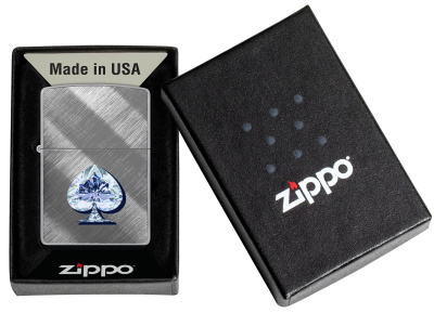 Зажигалка ZIPPO Сверкающая карта Пик с покрытием Диагональное плетение | Gleaming Spade Design Diagonal Weave, латунь/сталь, серебристая, 38x13x57 мм