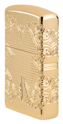 Зажигалка ZIPPO Armor® Счастливый клевер с глянцевым золотистым покрытием | Lucky Clover High Polish Gold Plate, латунь/сталь, золотистая, 38x13x57 мм
