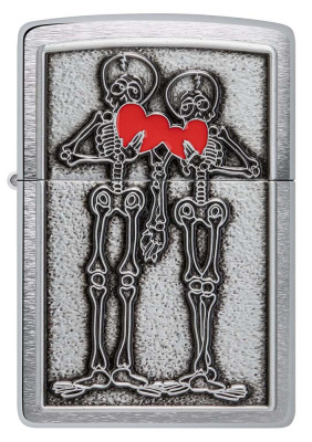 Зажигалка ZIPPO Влюбленная пара с покрытием матовый хром | Couple Love Brushed Chrome, латунь/сталь, серебристая, 36x13x57 мм