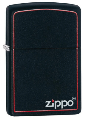 Зажигалка ZIPPO с фирменным логотипом и красной окантовкой с черным матовым покрытием | Black Matte, латунь/сталь, чёрная, матовая, 38x13x57 мм