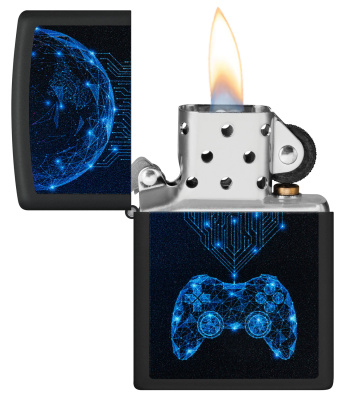 Зажигалка ZIPPO Игровая приставка с черным матовым покрытием | Gaming Black Matte, латунь/сталь, черная, матовая, 38x13x57 мм