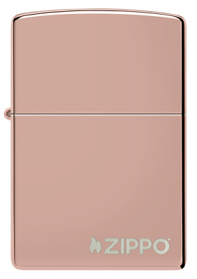 Зажигалка ZIPPO Логотип с глянцевым покрытием розовое золото | Logo High Polish Rose Gold, латунь/сталь, розовое золото, глянцевая, 38x13x57 мм