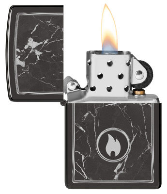 Зажигалка ZIPPO Marble Flame с покрытием High Polish Black, латунь/сталь, черная, глянцевая, 38x13x57 мм