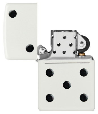 Зажигалка ZIPPO Домино с белым матовым покрытием | Domino Design White Matte, латунь/сталь, белая, матовая, 38x13x57 мм