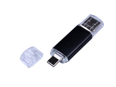 USB-флешка на 32 Гб c двумя дополнительными разъемами MicroUSB и TypeC, черный , размер 32ГБ