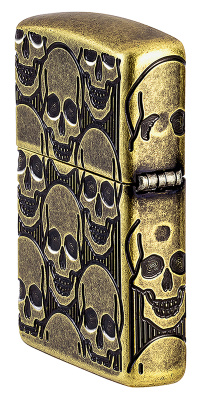 Зажигалка ZIPPO Armor® Ухмыляющиеся черепушки с покрытием античная латунь | Cackling Cranium Antique Brass, латунь/сталь, золотистая, матовая, 38x13x5