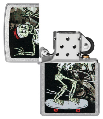 Зажигалка ZIPPO Скейтборд с покрытием поцарапанный хром | Skateboard Design Street Chrome, латунь/сталь, серебристая, 38x13x57 мм
