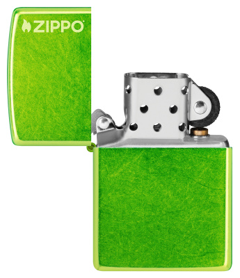 Зажигалка ZIPPO Логотип с кислотным зеленым покрытием | Logo Lurid, латунь/сталь, зеленая, глянцевая, 38x13x57 мм