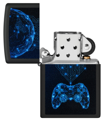 Зажигалка ZIPPO Игровая приставка с черным матовым покрытием | Gaming Black Matte, латунь/сталь, черная, матовая, 38x13x57 мм