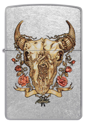 Зажигалка ZIPPO Рик Ритвельд с покрытием поцарапанный хром | Rick Rietveld Street Chrome, латунь/сталь, серебристая, 38x13x57 мм