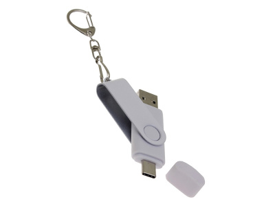 USB-флешка на 16 Гб 2 в 1 поворотный механизм, c дополнительным разъемом Type-C с одноцветным металлическим клипом, белый , размер 16ГБ