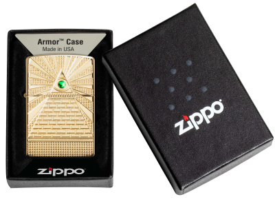 Зажигалка ZIPPO Armor™ Всевидящее око с покрытием Глянцевая латунь | Eye of Providence High Polish Brass, латунь/сталь, золотистая, 38x13x57 мм
