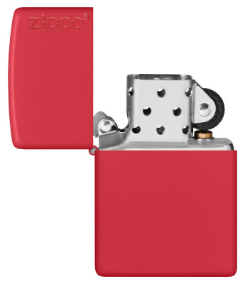 Зажигалка ZIPPO Логотип с красным матовым покрытием | Logo Red Matte, латунь/сталь, красная, матовая, 38x13x57 мм