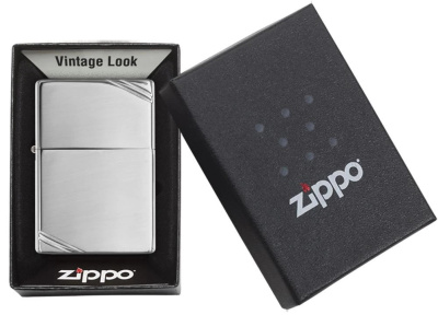 Зажигалка ZIPPO Винтажная 1937 с полосками с покрытием Глянцевый хром | Vintage™Series 1937 High Polish Chrome, латунь/сталь, серебристая, 38x13x57 мм