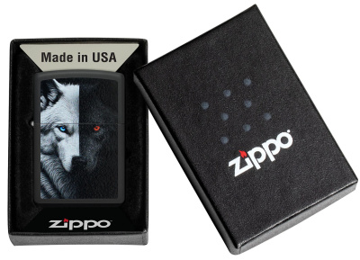 Зажигалка ZIPPO Two Wolves с покрытием Black Matte, латунь/сталь, черная, 38x13x57 мм