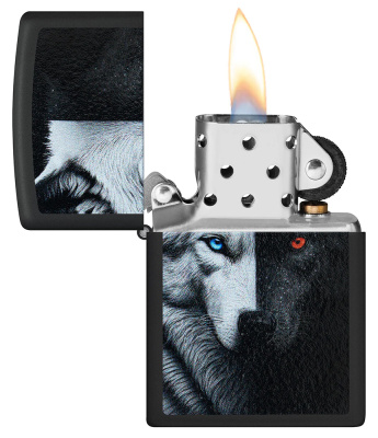 Зажигалка ZIPPO Two Wolves с покрытием Black Matte, латунь/сталь, черная, 38x13x57 мм
