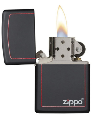 Зажигалка ZIPPO с фирменным логотипом и красной окантовкой с черным матовым покрытием | Black Matte, латунь/сталь, чёрная, матовая, 38x13x57 мм