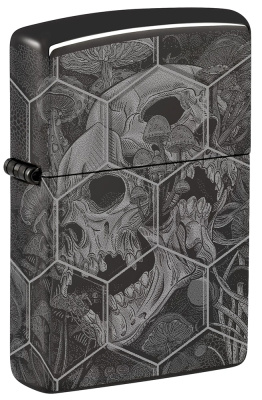 Зажигалка ZIPPO Грибы и черепа с черным глянцевым покрытием | Mushroom Skulls High Polish Black, латунь/сталь, черная, глянцевая, 38x13x57 мм