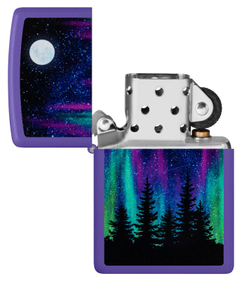 Зажигалка ZIPPO Ночь в лесу с фиолетовым матовым покрытием | Night In The Forest Purple Matte, латунь/сталь, фиолетовая, 38x13x57 мм