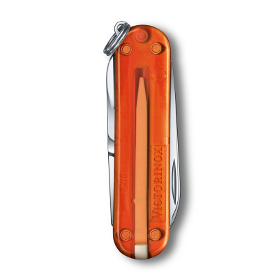 Нож-брелок VICTORINOX Classic SD Colors "Fire Opal", 58 мм, 7 функций, полупрозрачный оранжевый