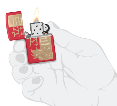 Зажигалка ZIPPO Год дракона 2024 с красным матовым покрытием | Year of the Dragon 2024 Red Matte, латунь/сталь, красная, 38x13x57 мм