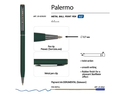 Ручка шариковая автоматическая BrunoVisconti® PALERMO цвет корпуса зеленый, soft-touch, 0.7 мм