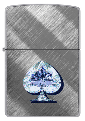 Зажигалка ZIPPO Сверкающая карта Пик с покрытием Диагональное плетение | Gleaming Spade Design Diagonal Weave, латунь/сталь, серебристая, 38x13x57 мм
