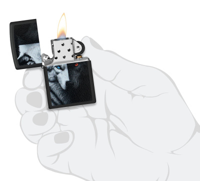 Зажигалка ZIPPO Two Wolves с покрытием Black Matte, латунь/сталь, черная, 38x13x57 мм