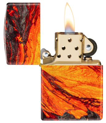 Зажигалка ZIPPO Поток лавы с покрытием Искусственно состаренная латунь на 540 | Lava Flow 540 Tumbled Brass, латунь/сталь, оранжевая, 38x13x57 мм