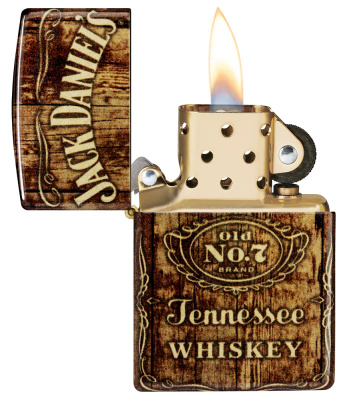 Зажигалка ZIPPO Jack Daniel's с покрытием 540 Tumbled Brass, латунь/сталь, разноцветная, 38x13x57 мм