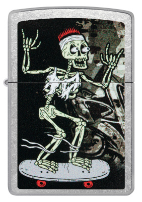 Зажигалка ZIPPO Скейтборд с покрытием поцарапанный хром | Skateboard Design Street Chrome, латунь/сталь, серебристая, 38x13x57 мм