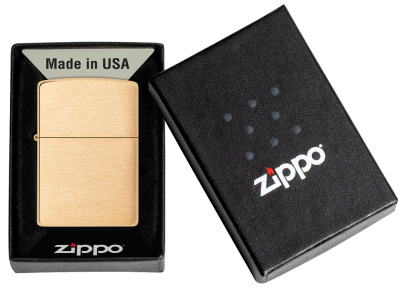 Зажигалка ZIPPO классическая с покрытием матовая латунь | Classic Brushed Brass, латунь/сталь, золотистая, матовая, 38x13x57 мм
