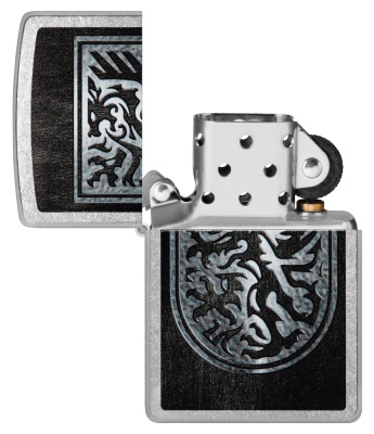 Зажигалка ZIPPO Дракон с покрытием поцарапанный хром | Dragon Design Street Chrome, латунь/сталь, серебристая, 38x13x57 мм
