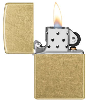 Зажигалка ZIPPO классическая с покрытием поцарапанная латунь | Classic Street Brass, латунь/сталь, золотистая, 38x13x57 мм