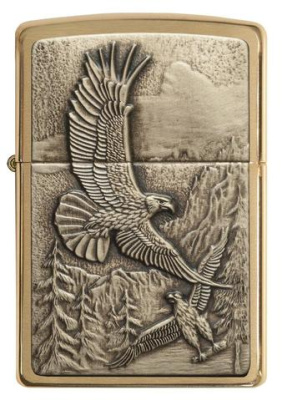 Зажигалка ZIPPO Парящие орлы с покрытием матовая латунь | Soaring Eagles Brushed Brass, латунь/сталь, золотистая, матовая, 38x13x57 мм