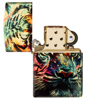 Зажигалка ZIPPO Painted Tiger Design с покрытием 540 Tumbled Brass, латунь/сталь, разноцветная, 38x13x57 мм